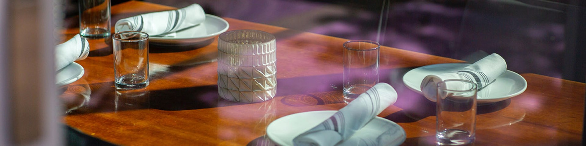 a set table in a restaurant